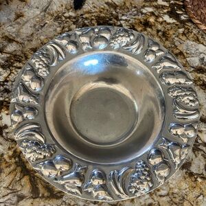 Silver pewter Fruit Embossed farmhouse  Bowl, vintage